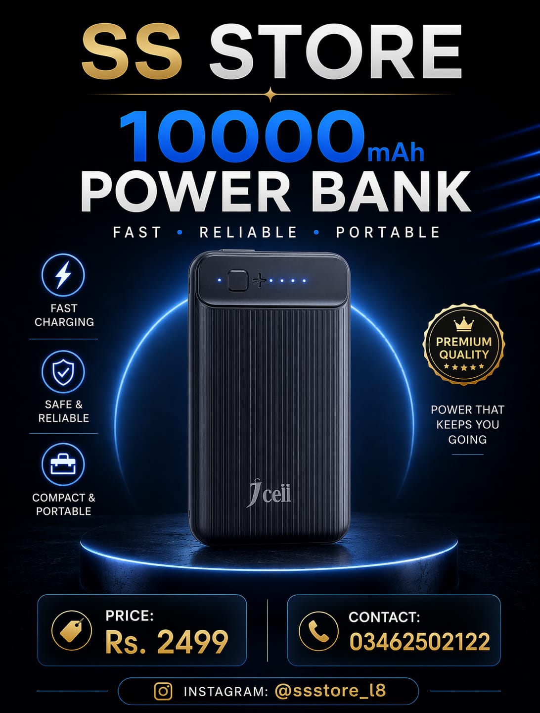 10,000mAh Fast Charging Power Bank – Portable High-Speed Backup Battery