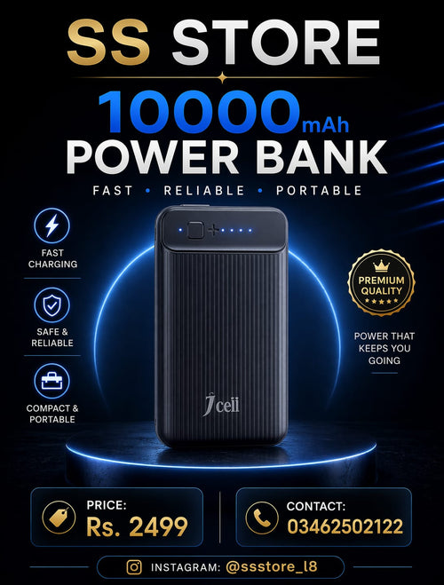 10,000mAh Fast Charging Power Bank – Portable High-Speed Backup Battery