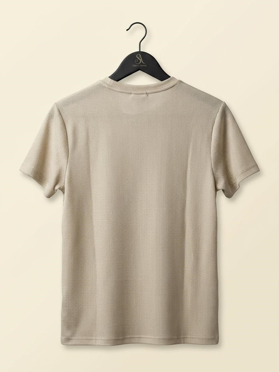 Men’s Premium Ribbed Textured T-Shirt – Beige